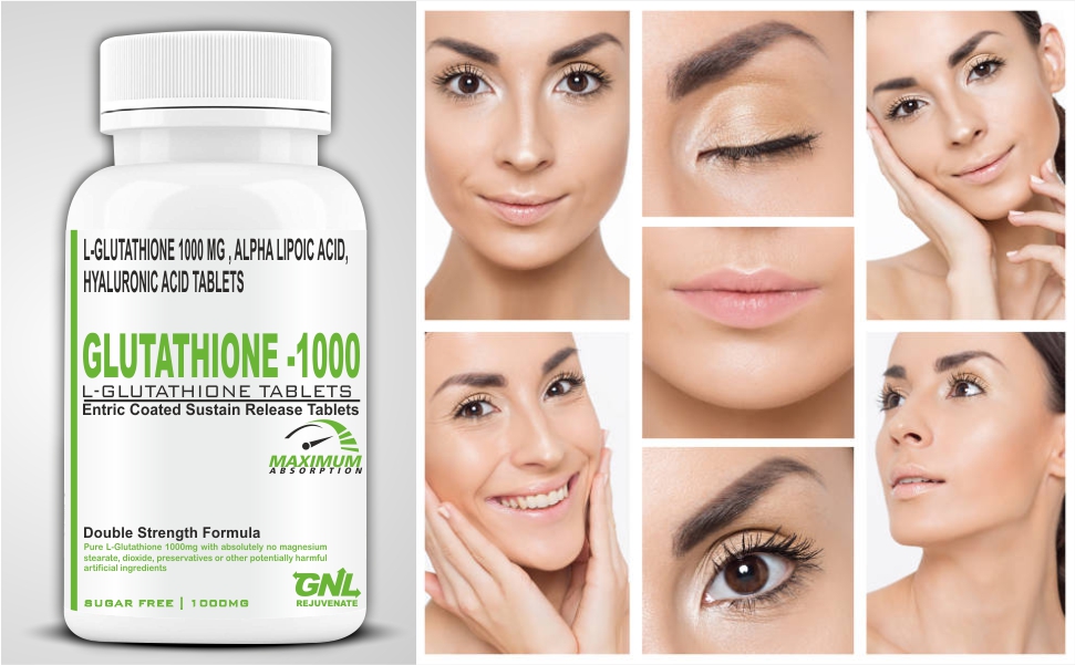 GNL Glutathione Tablets 1000mg For Skin, L Glutathione With Alpha Lipoic Acid, Hyaluronic Acid, Biotin, Vitamin C, B12, Grape Seed And Superfood Extracts -60 Tablet