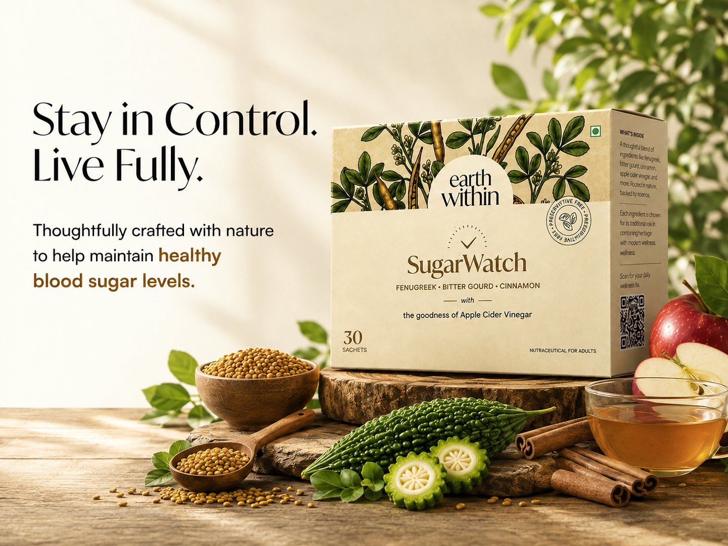 Sugar Watch Blood Glucose Wellness Drink with Fenugreek, Bitter Gourd & Cinnamon | Curcumin, Black Pepper & Monk Fruit | Daily Metabolic Wellness Support | Powder Sachets 30