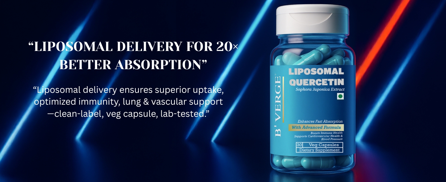 B'VERGE Liposomal Quercetin 100mg – Premium Antioxidant Support for Respiratory, Heart & Joint Health – Vegan, Non-GMO Capsules – 30 Capsules (Microbial & Heavy Metal Tested)
