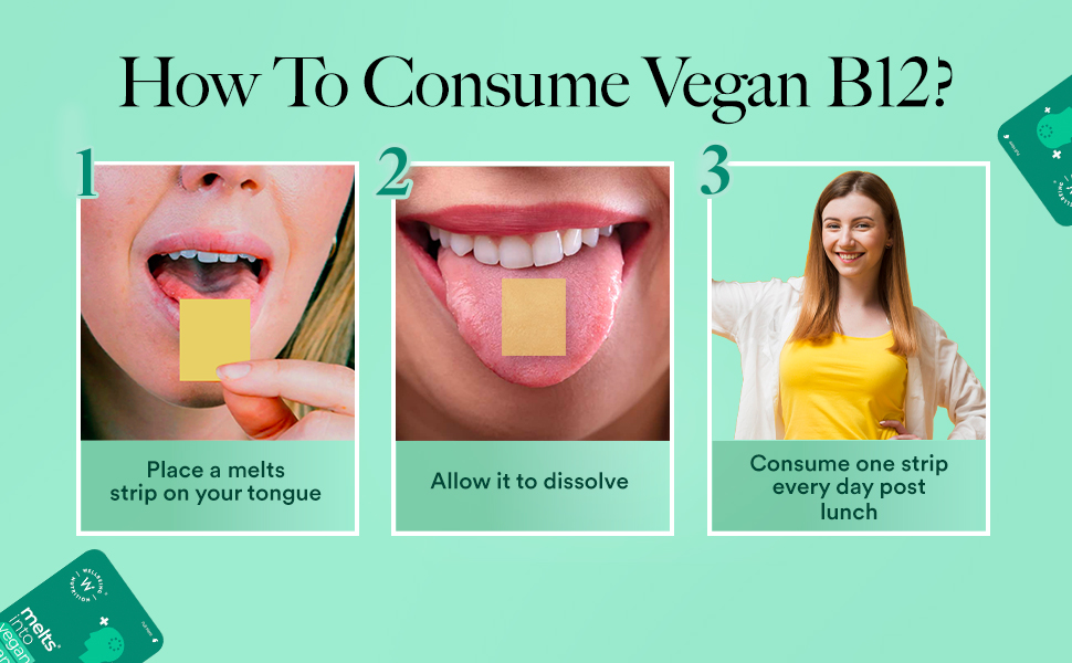 Wellbeing Nutrition Melts Vegan Vitamin B12, Folate, Brahmi & Curcumin | For Memory, Brain, Heart & Nervous System Support | B12 supplement for Men & Women, 30 Oral Strips