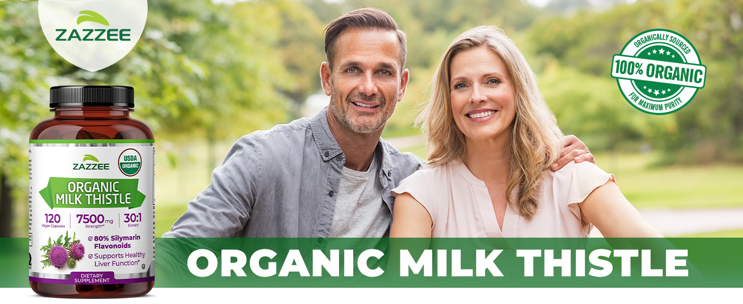 Zazzee USDA Organic Milk Thistle 30:1 Extract, 80% Silymarin, 120 Capsules