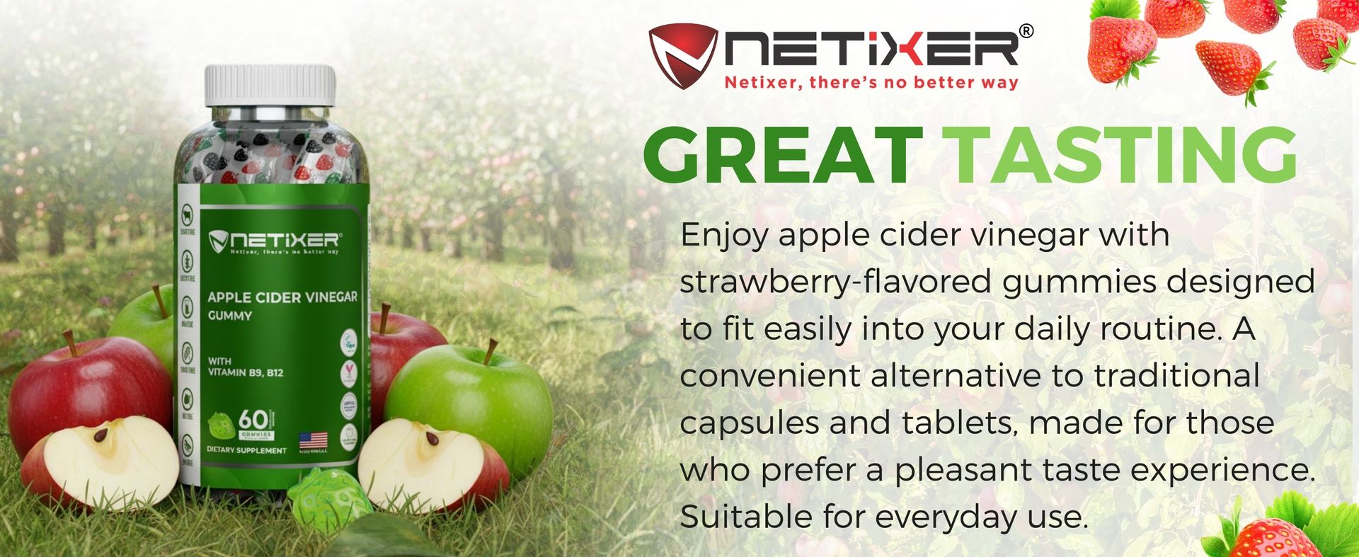 Apple Cider Vinegar Gummies 350mg ACV Per Gummy Vitamin B9 B12 Vegan Pectin Digestive Support Detox Metabolism Energy Boost Sugar Free Supplement 60 Count Individually Wrapped