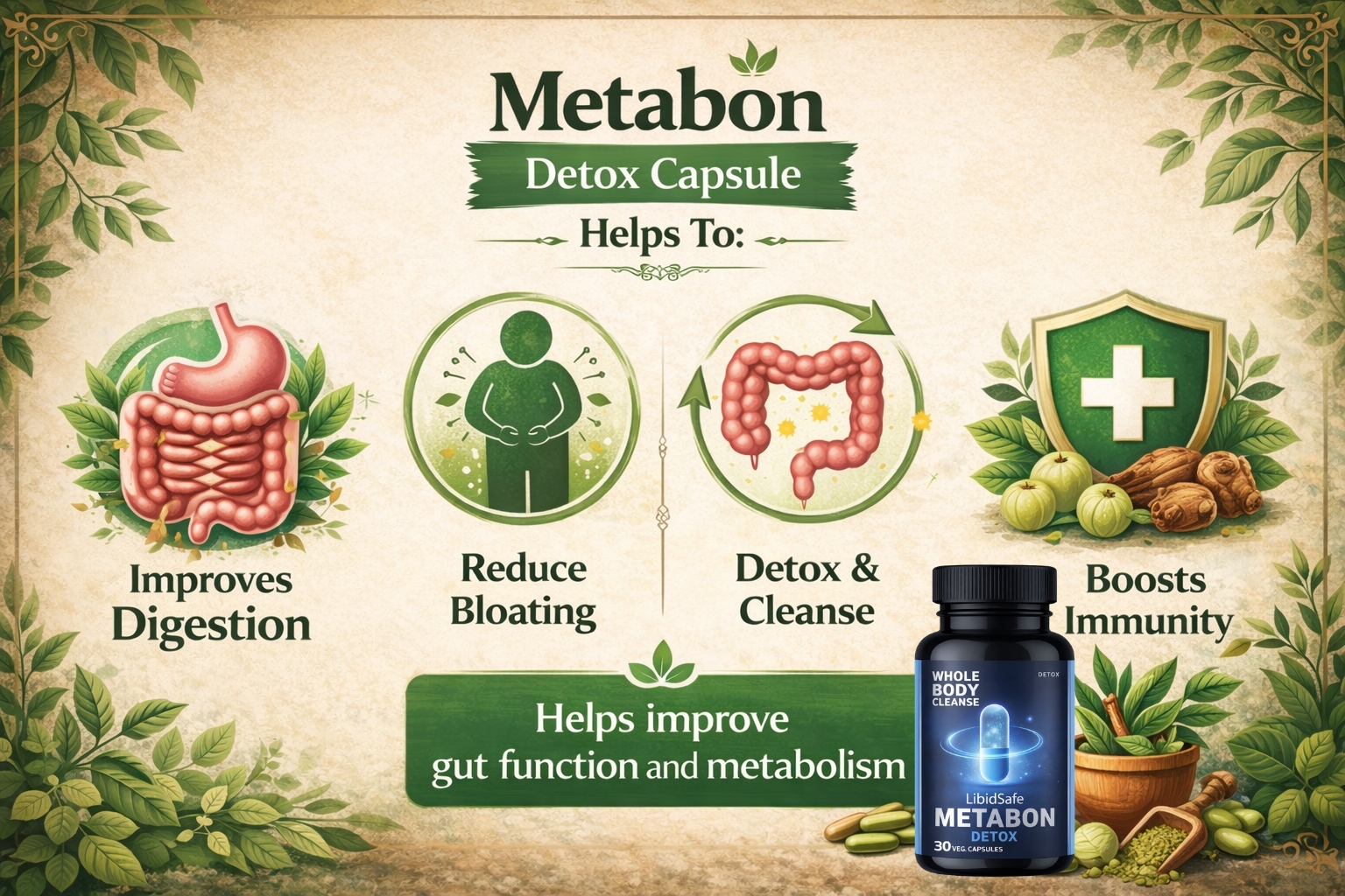 Premium Metabon Detox Capsules – Metabon Whole Body Cleanse Formula with Improved Absorption and Natural Ingredients for Effective Detoxification and Improved Energy Levels