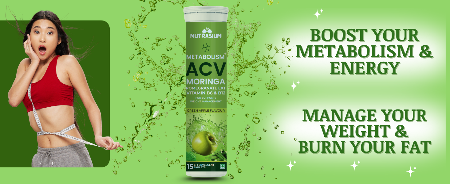 Nutrasium ACV Moringa Metabolism Plus | For Supports Weight Loss, Control Cravings, Convert Fat Into Energy, Boost Energy & Immunity | 75 Tablets Pack of 5X15