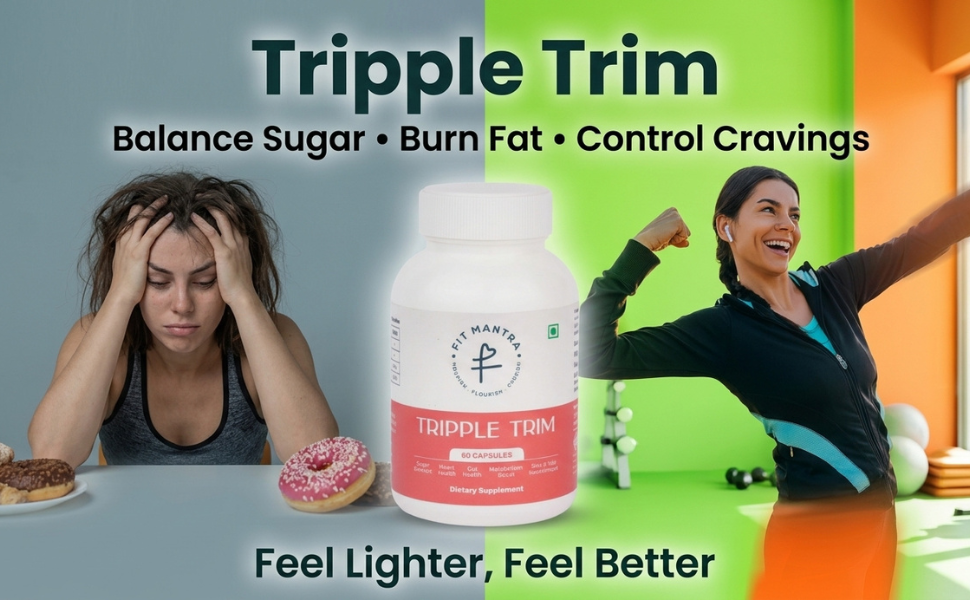 Tripple Trim Fat Burner & Insulin Resistance Support Supplement – Sugar Balance & Weight Management with Berberine, Chromium & Cinnamon – Craving Control for Men & Women