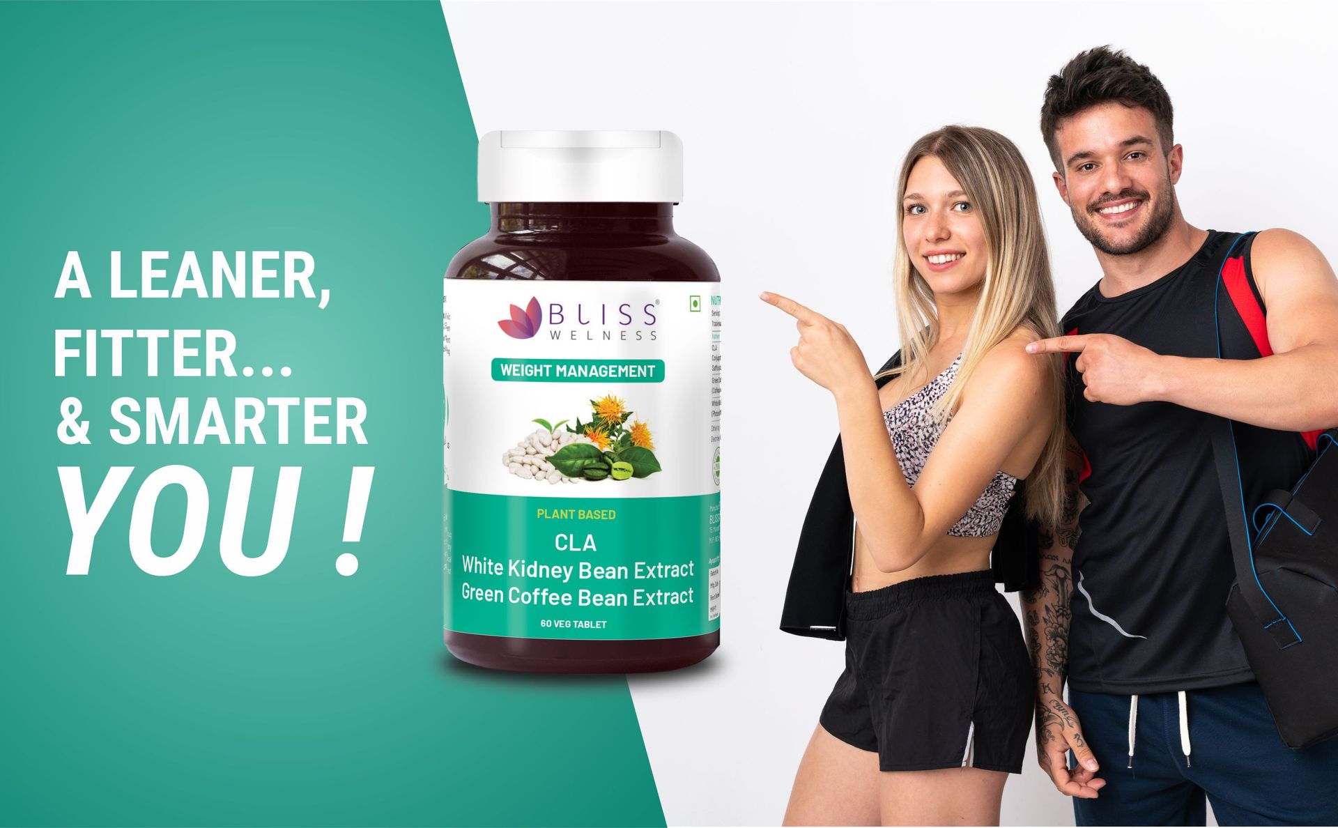 Bliss Welness 360* Weight Management | 50% (Green Coffee Bean Extract) + White Kidney Bean Extract + CLA | Carb Control | Metabolism Lean Muscle Health Supplement - 60 Vegeterian Tablets