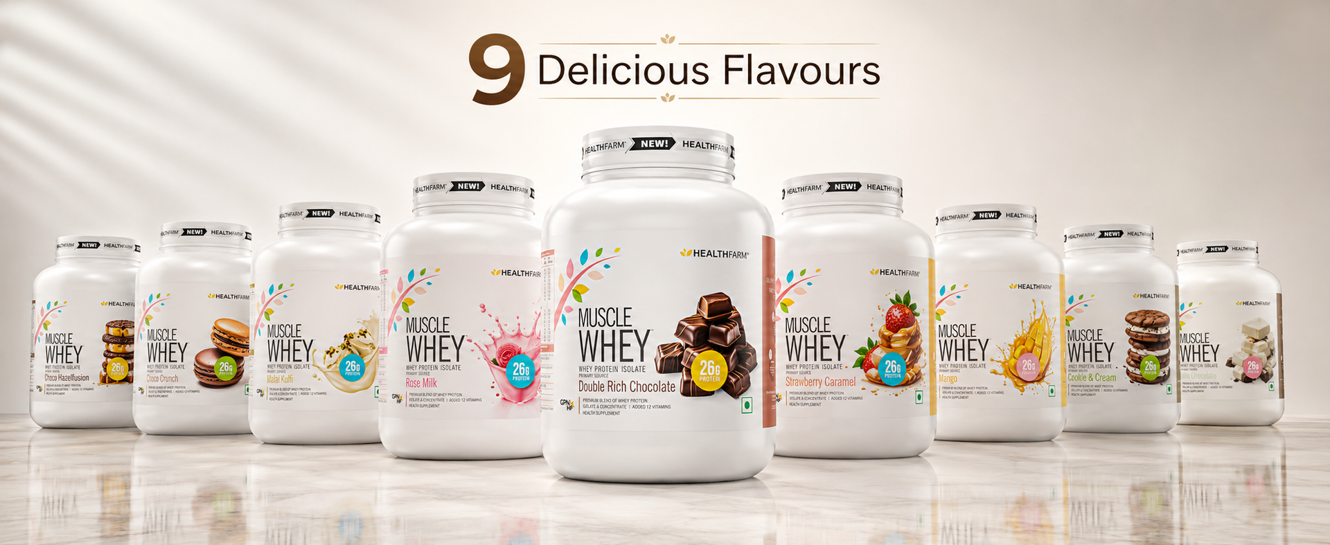 Healthfarm Muscle Whey Protein Powder | High Protein Supplement | 26g Protein Per Serving | Supports Lean Muscle, Recovery & Performance | Strawberry Caramel | 1kg