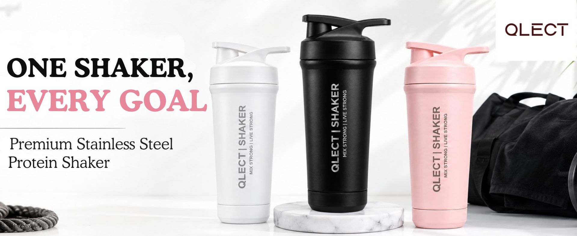 QLECT Stainless Steel Grade 304 Protein Shaker Bottle for Gym | Mixer Agitator | Leak Proof | 2 way Opening & Clenaing | 2 Openings Wide Mouth & Flip Lid | Food Grade Bpa Free | Odor Resistant (700ml)