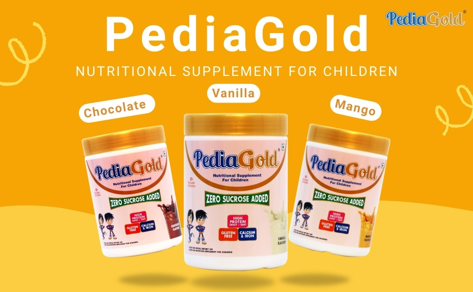 PediaGold Nutrition Mix Powder for Children | For 2-14 Years | Chocolate - 400g | Zero Sucrose | 6g protein per serving | Supports Overall Health, Boosts Immunity | Nutritional Supplement for Kids