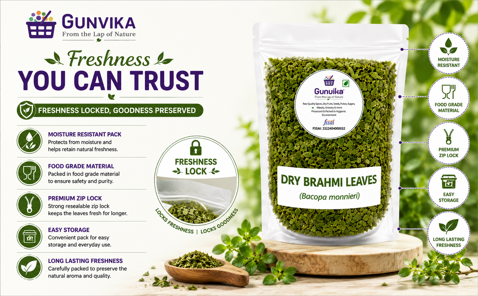 Dry Brahmi Leaves | Brahmi Herb (Bacopa Monnieri) | Natural Ayurvedic Brahami Dry Leaves for Herbal Tea & Kadha | Pure Dried Brhami Patti - 100 gm