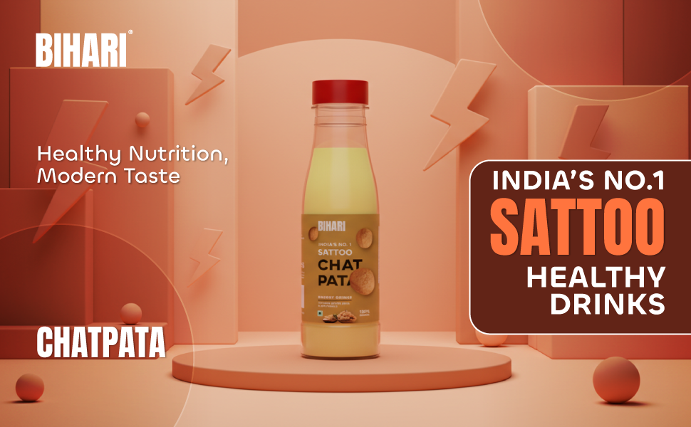BIHARI SATTU | Chatpata Sattu Drink Pack of 24 Bottles | Flavour sattoo | Roasted Gram Beverage | High Protein & Fiber | Gluten Free | 100% Natural