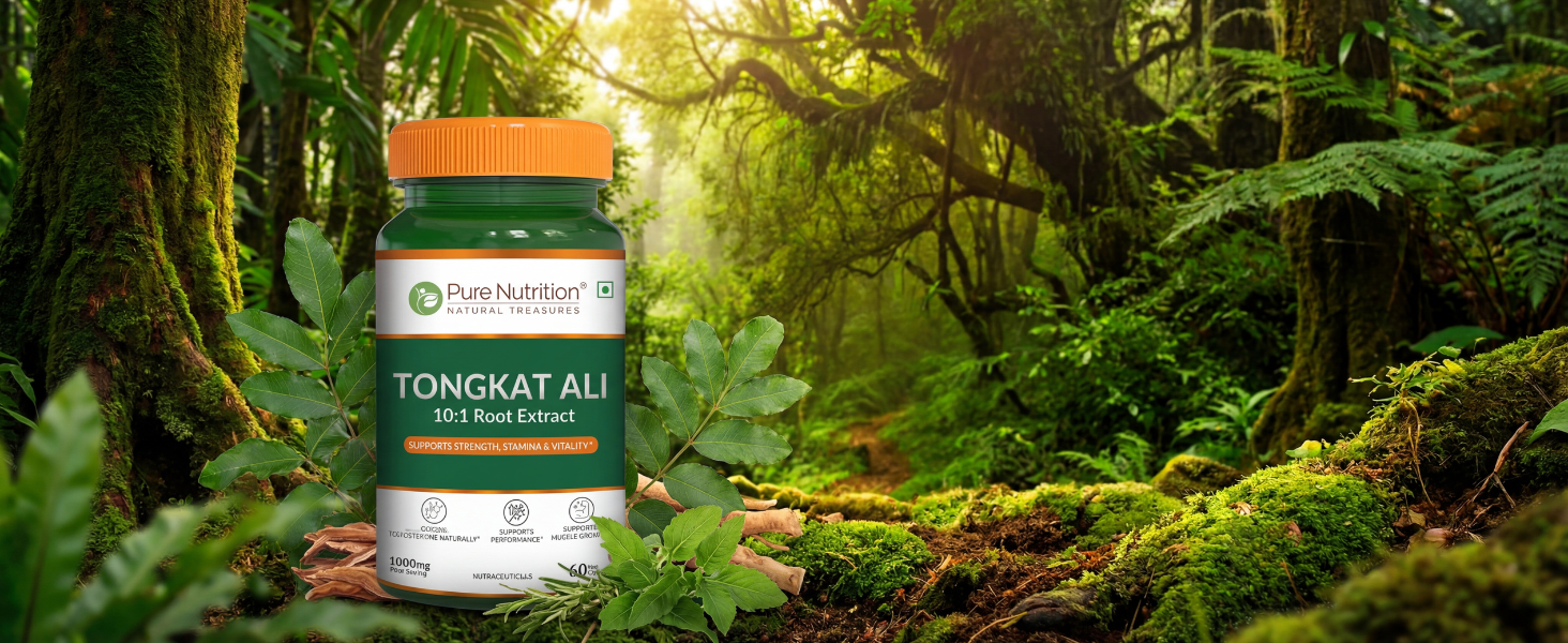 Pure Nutrition Organic Tongkat Ali 1000mg | Tongkatali Capsules for Men Supports Male Wellness | Boosts Energy, Immunity & Stamina | Enhances Stress Tolerance | Natural Herbal Supplement | Gluten-Free - 60 Veg Capsules
