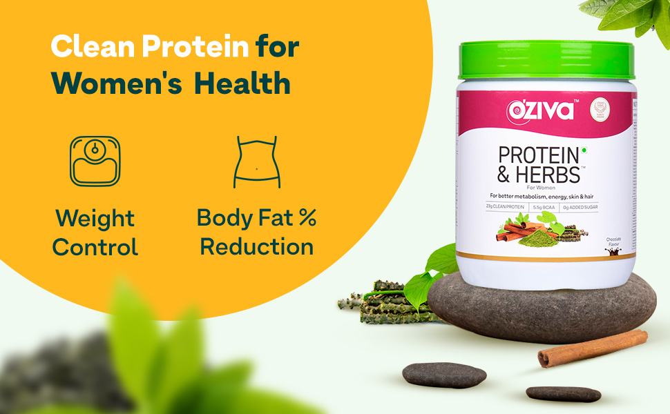 OZiva Protein & Herbs for Women, No Added Sugar, Vanilla Almond, 454g