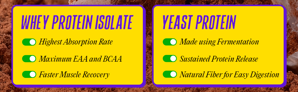 Yogabar Ultimate Whey Protein Powder (Chocolate) | 28g Complete Protein with Whey Protein Isolate + Fermented Yeast Protein | Added Probiotics & Digestive Enzymes | High Absorption | 500g