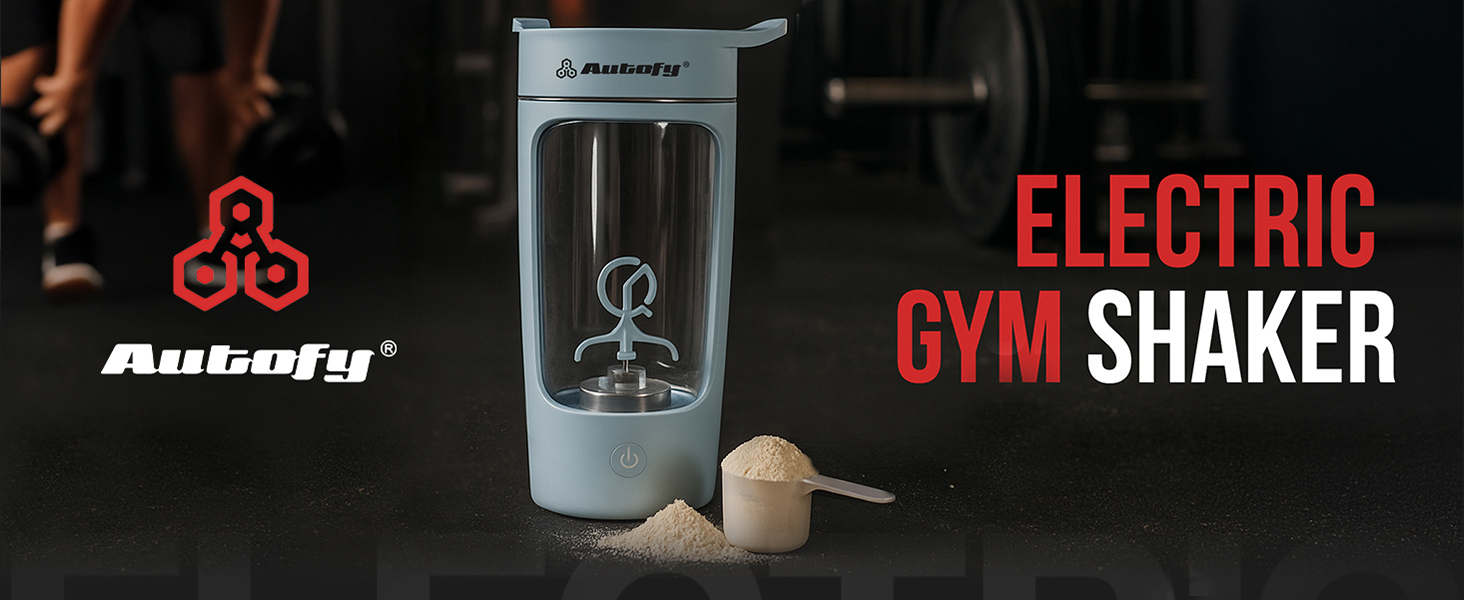 Autofy Electric Shaker for Gym Protein Shaker Bottle 100% Leakproof Design Multipurpose Use Coffee Lassi Milkshake BCAA Mixing Home Office Workout use *60 Mins Runtime* Anti-Skid Base (White - 650ml)