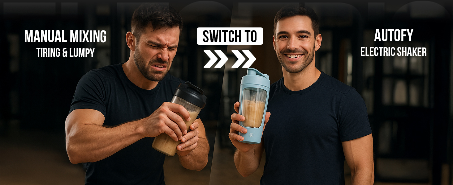 Autofy Electric Shaker for Gym Protein Shaker Bottle 100% Leakproof Design Multipurpose Use Coffee Lassi Milkshake BCAA Mixing Home Office Workout use *60 Mins Runtime* Anti-Skid Base (White - 650ml)