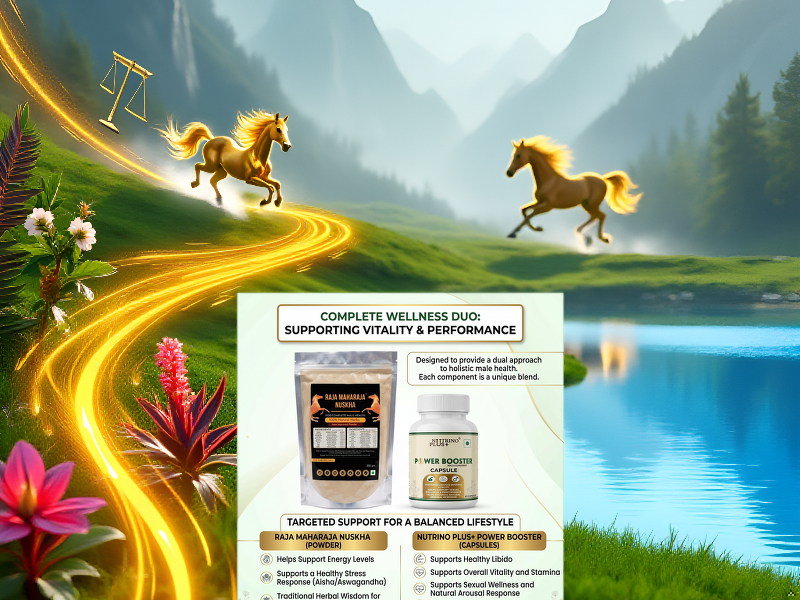 Raja Maharaja Nuskha Men’s Vitality & Energy Support Combo | Herbal Wellness Powder 300g + Power Booster Capsules 60 Count | Stamina, Strength & Daily Wellness Supplement