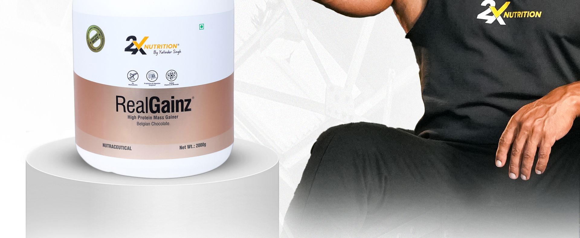 REALGAINZ by 2X Nutrition | High-protein mass gainer | 78g Carbs per serving | High protein (26g) Natural weight gain | Build lean muscle mass | contains digestive enzymes (2Kg, Belgian Chocolate)