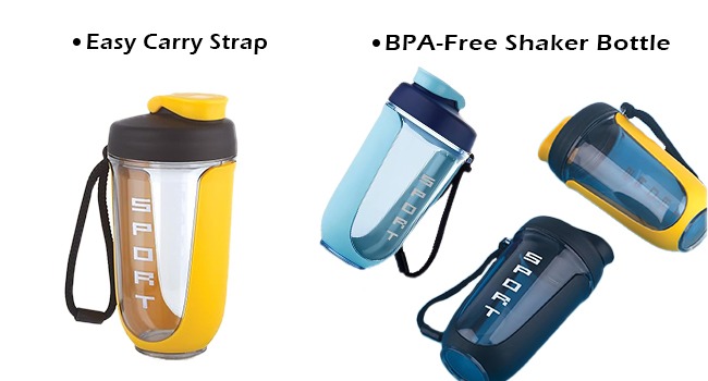 ATTRO Fit Fusion Shaker Bottle 600ml – BPA-Free Protein Mixer with Wire Whisk Ball | Leakproof Lid, Easy Carry Strap | Ideal for Gym, Fitness, Pre/Post Workout Drinks- Blue