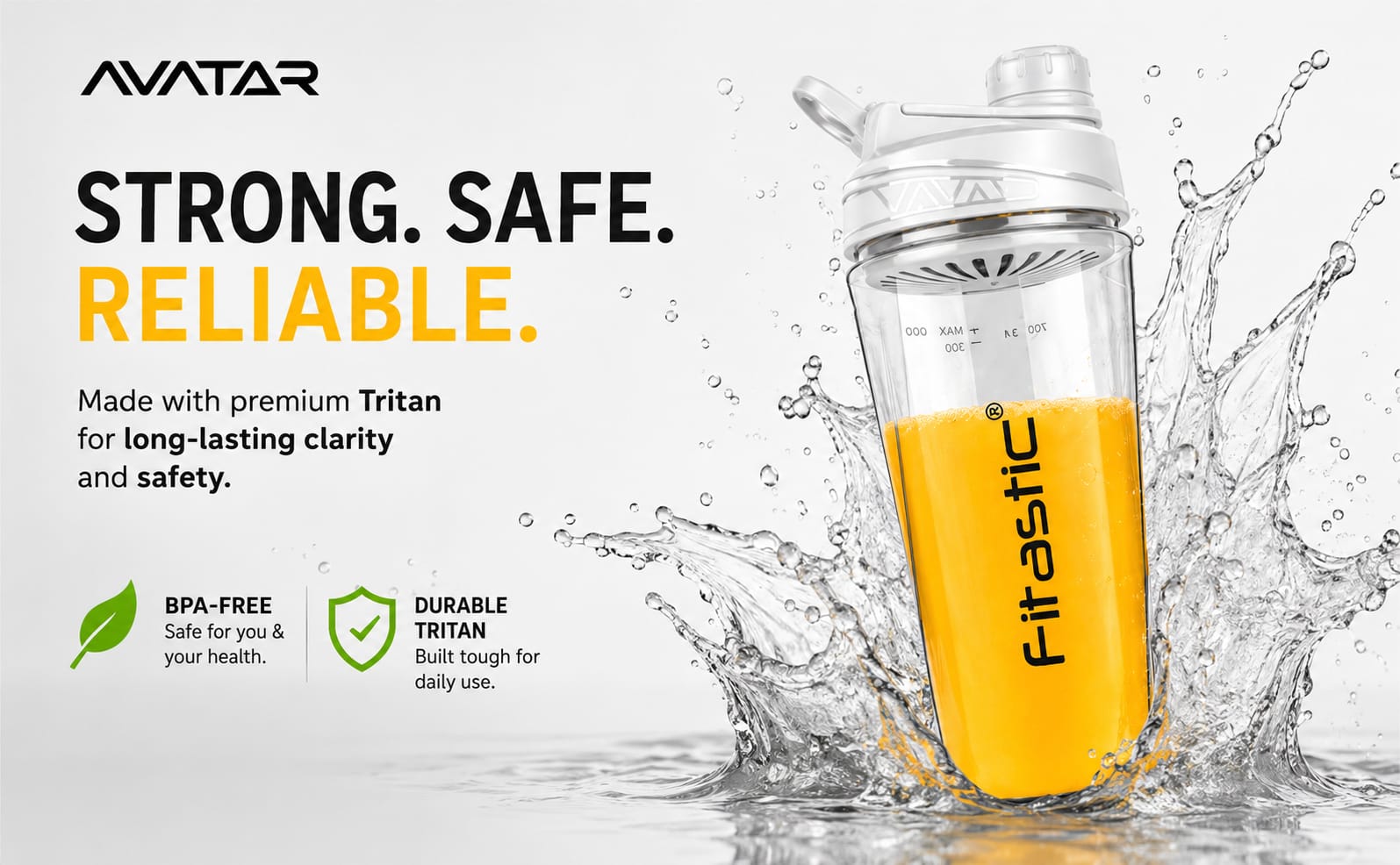 Avatar Leak-Proof, BPA-Free for Pre & Post-Workout 700 ml Tritan Shaker (Pack of 1, Light Green)
