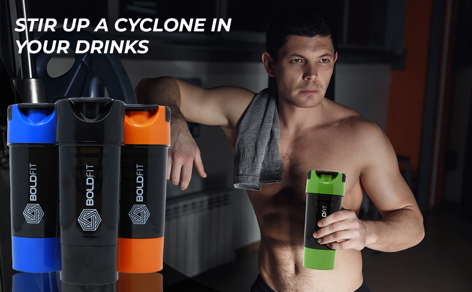 Boldfit Gym Shaker Pro Cyclone Shaker Bottle 500ml with Extra Compartment, Leakproof, Sturdy Ideal for Protein Supplement, Preworkout and BCAAs, BPA Free Sipper Bottle Shaker bottle for Gym