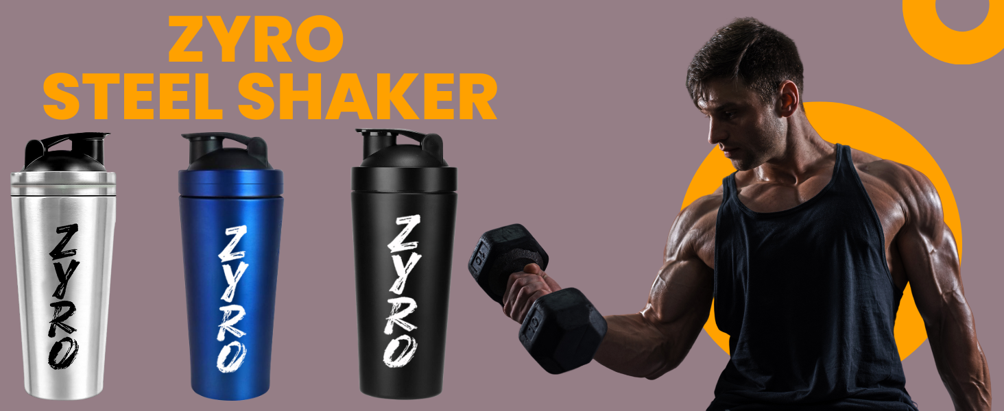Zyro Premium Stainless Steel Gym Shaker Bottle | 750ML Leak-Proof Protein & Pre-Workout Mixer | Durable Sports Bottle with Steel Mixer Ball | Hot & Cold Compatible