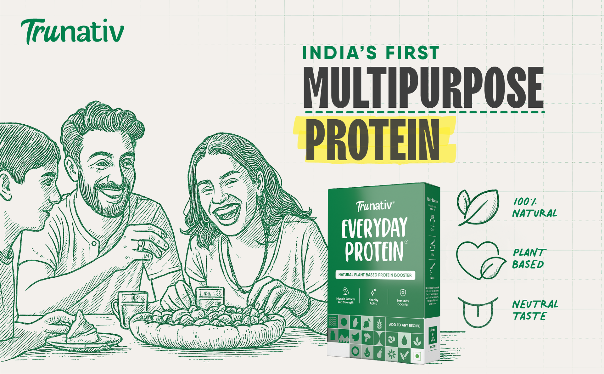 TruNativ Everyday Cookable Plant Protein | 13.5g Protein per Serve | Soy, Pea & Brown Rice Protein | Vegan | Keto Friendly | Cook, Bake & Blend | Family Nutrition | 900g (Pack of 1)