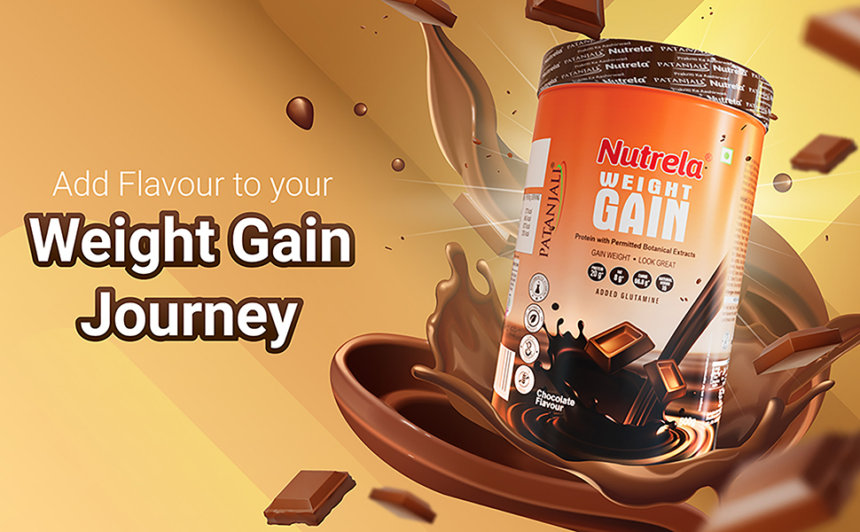 Nutrela Weight Gainer Powder - 500 gram, Chocolate Flavour with Free Shaker Bottle | 20g Protein, 66.8 Carbs, 13 Vitamins & 12 Minerals with Khandsari Sugar | Ideal for Athlete, Men, Women & Kids above 10 Year