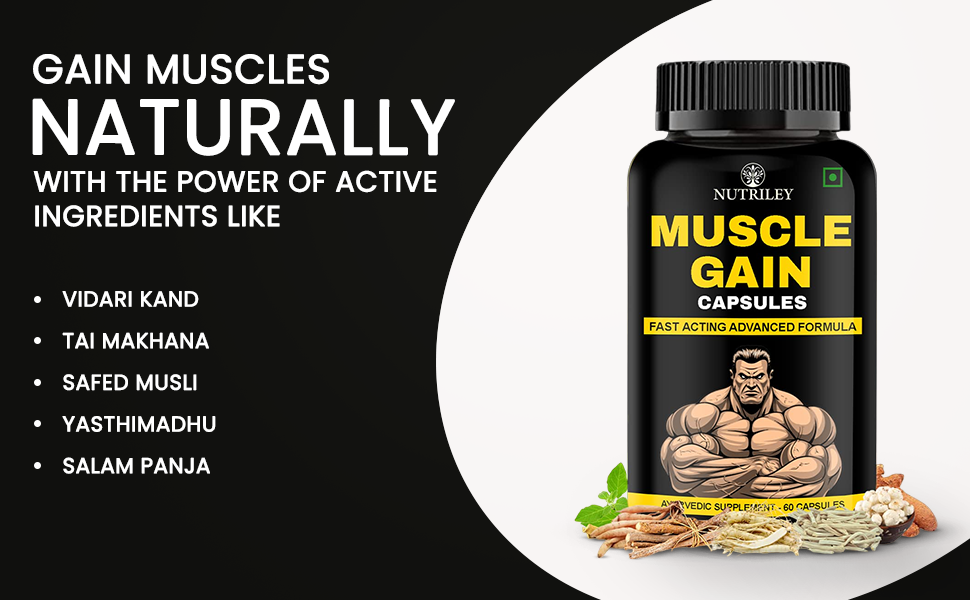 Nutriley Muscle Gainer Protein Supplement Powder, Energy & Stamina Support 60 Capsules (Pack of 1)