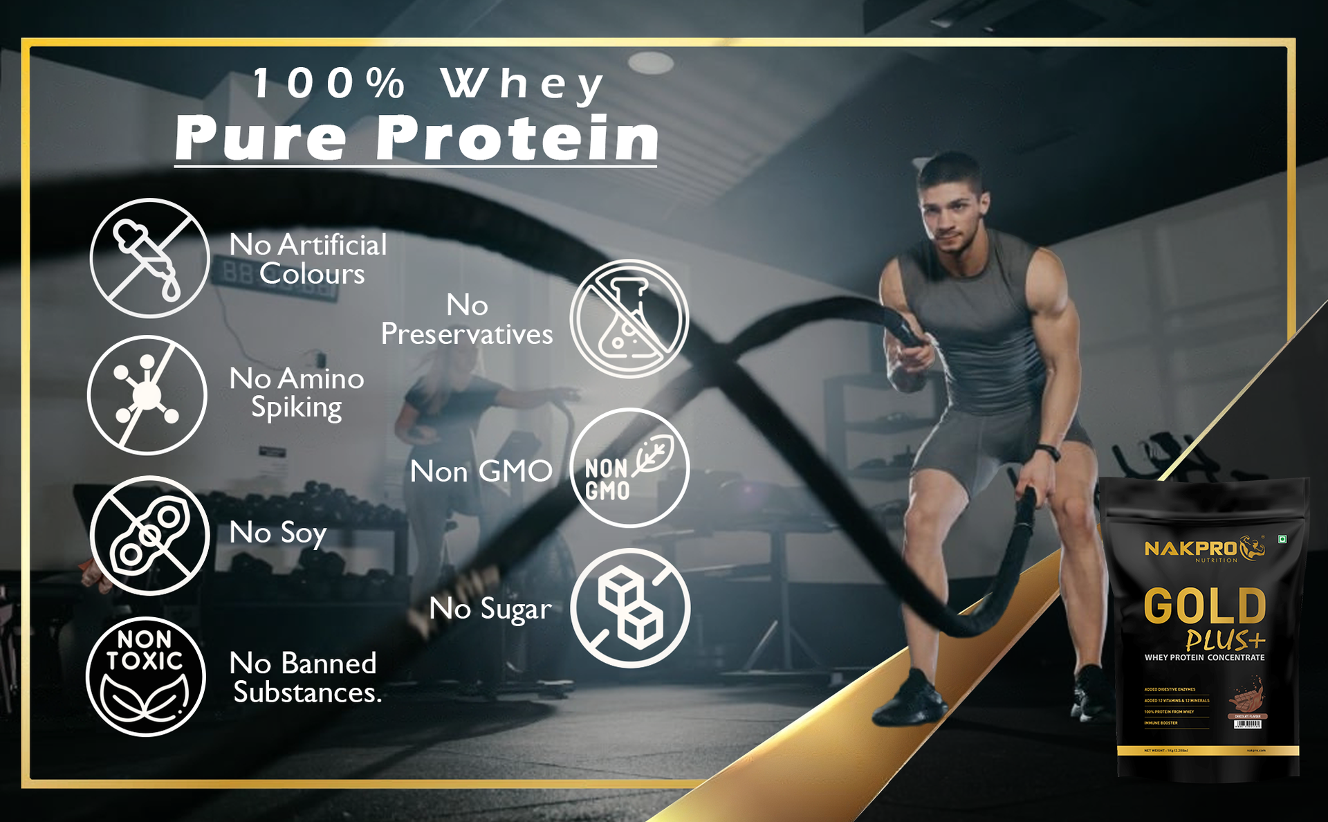 NAKPRO NUTRITION Gold Plus+ Whey Protein Concentrate | 1kg Chocolate | 25.46g Protein |Trustified Certified with Digestive Enzymes, Vitamins & Minerals