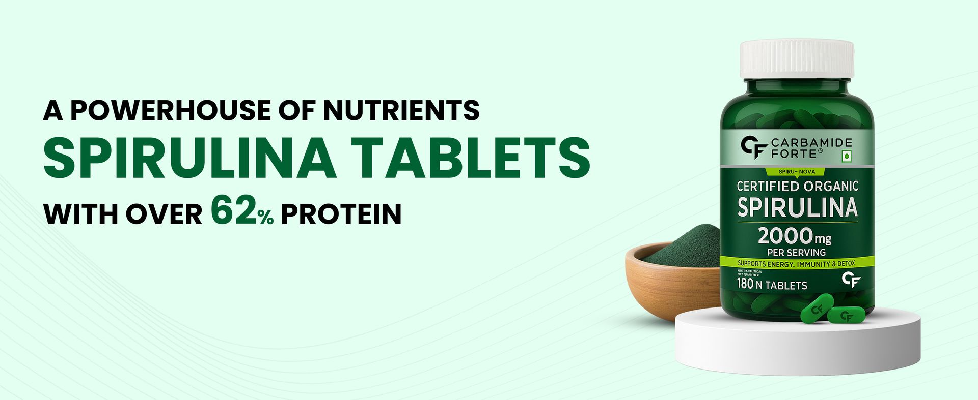 Carbamide Forte 100% Organic Spirulina Tablets 2000 mg Per Serving - Spirulina Powder Organic Tablets | Supports Energy, Immunity & Detox | Certified Spirulina Tablet - 180 Tablets