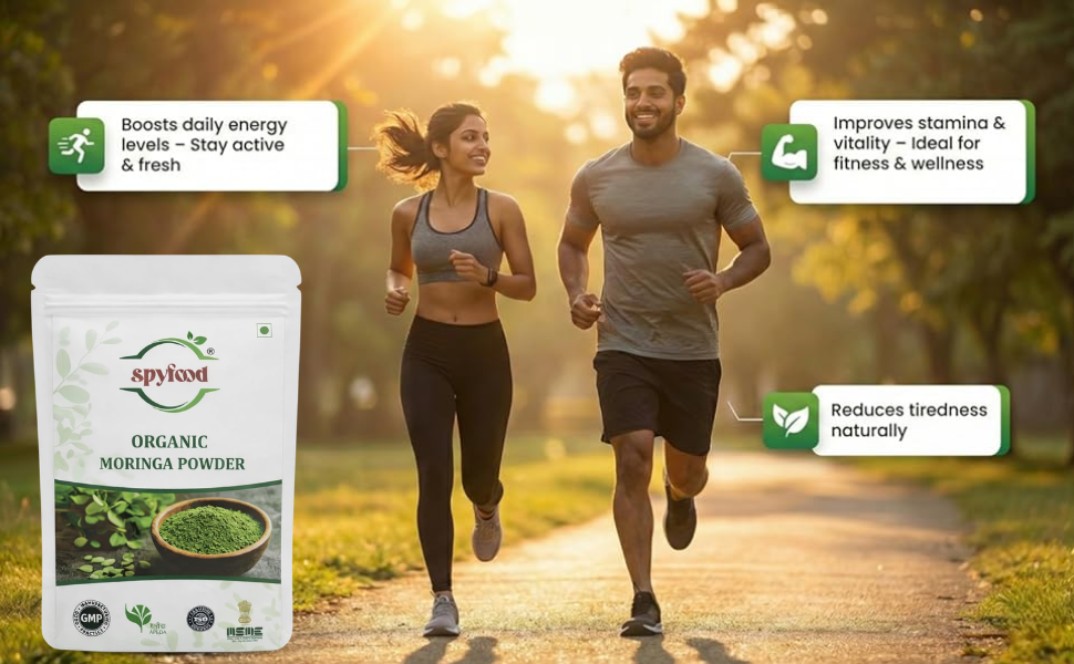 SPYFOOD Organic Moringa Powder 100 grams – From Pure Drumstick Leaves, Natural Energy Booster, Supports Stamina & Vitality, Rich in Vitamins & Minerals Superfood
