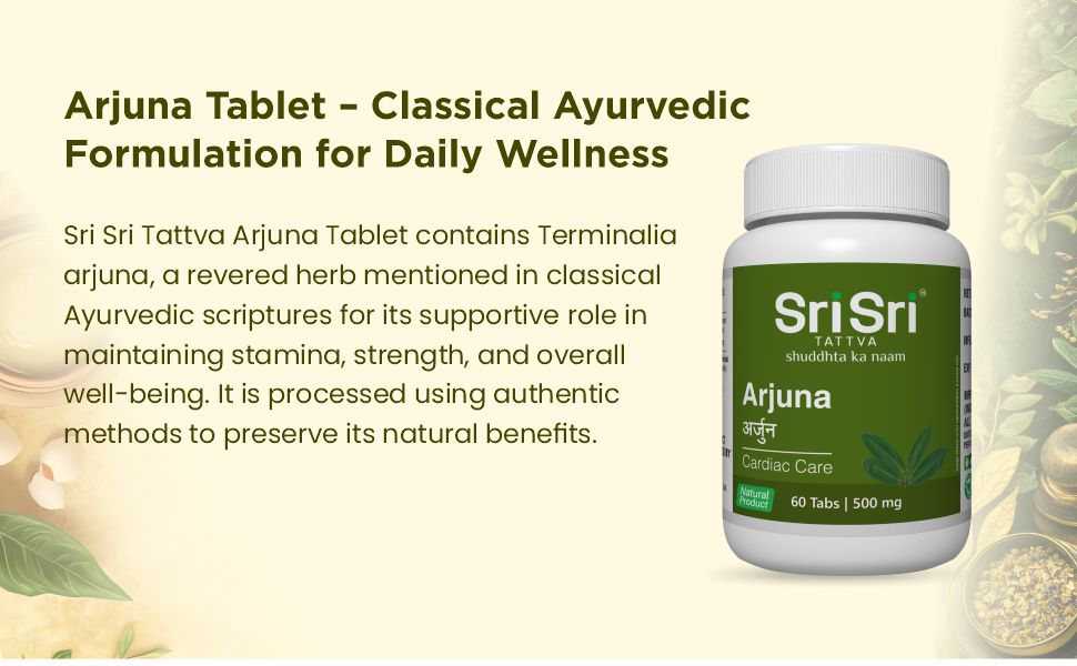 Sri Sri Tattva Arjuna Tablet - Cardiac Care – 60 Tabs, 500 Mg | Cardiac Care Tablets | Supports Heart Health | Manages Cholesterol Levels