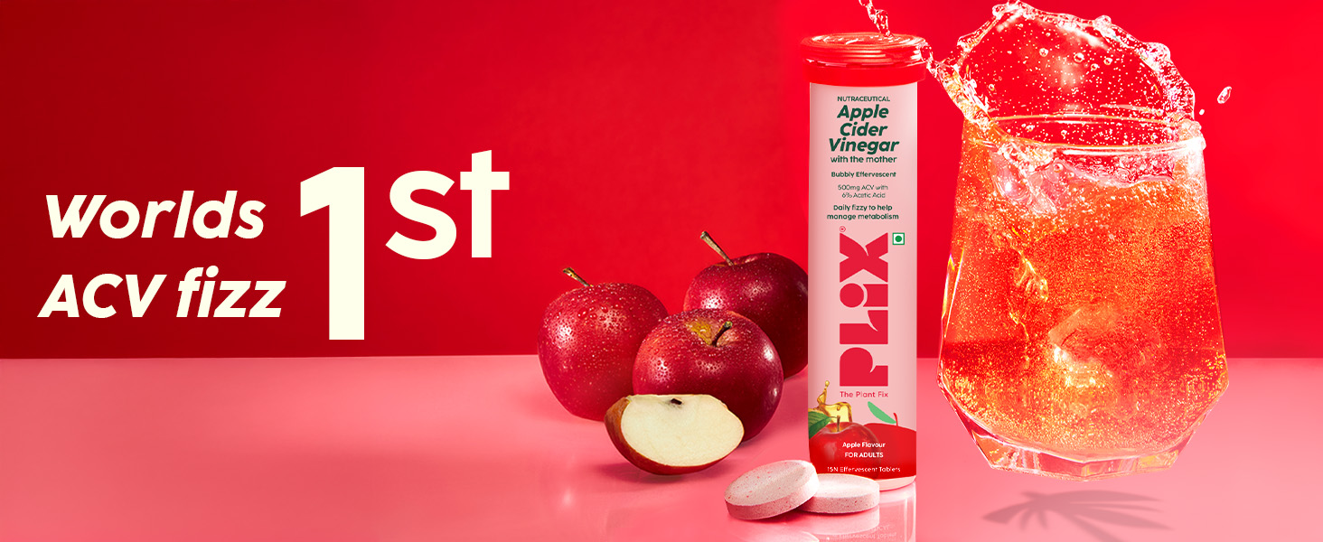 PLIX - THE PLANT FIX Apple Cider Vinegar Effervescent | With Mother ACV | Vitamin B6 & B12 | Pack of 1 (Lemon Masala), 15 Tablets | No Added Sugar | Easy to Carry & Consume