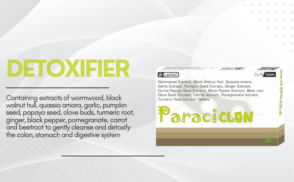 Paraciclon Ayurvedic Gut Cleanse Detox | Wormwood, black walnut clove | Stomach intestine health | Support Detoxification, Heavy Metals, Infections, Residues, Flush Toxins & Harmful Microbes - 30 Tablets