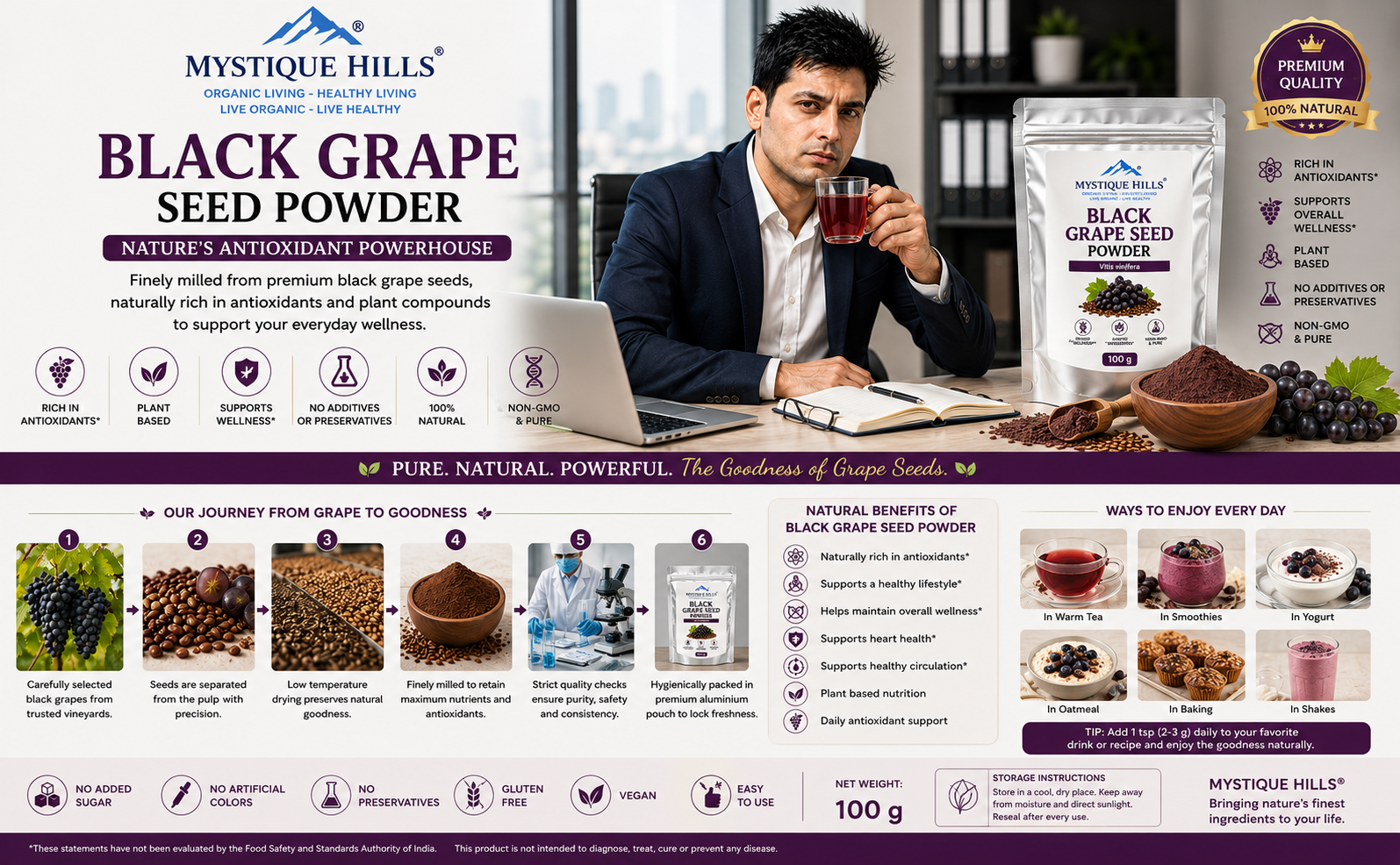 Mystique Hills Organic Black Grape Seed Powder 100 g