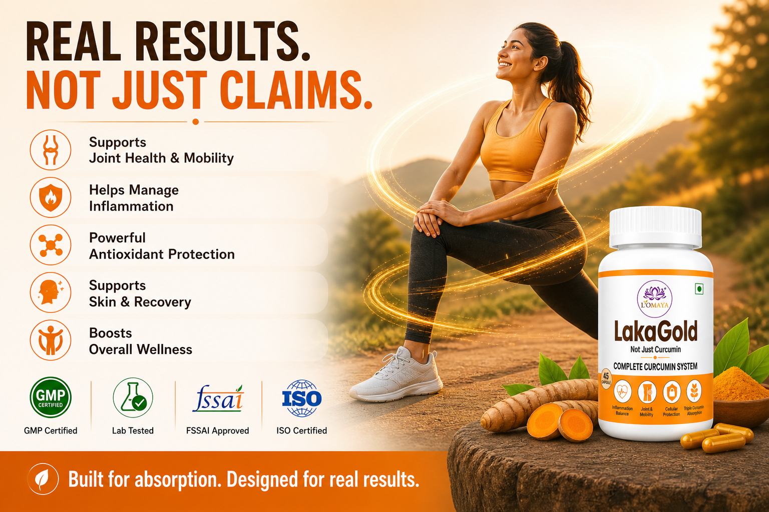 L'Omaya LakaGold | Curcumin Capsules with Piperine | US Patented | Lakadong Turmeric | High-Absorption for Joint, Liver & Immune Support | 45 Veg Capsules