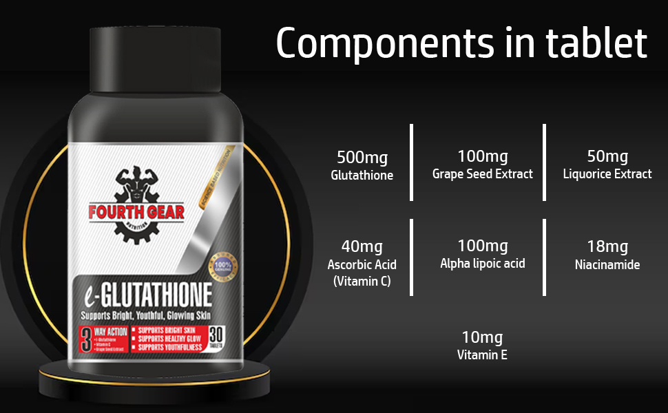 L-Glutathione Tablets 500mg | With Alpha Lipoic Acid, Grape Seed, Liquorice, Niacinamide | Skin Brightening, Antioxidant & Detox Support | 30 Tablets