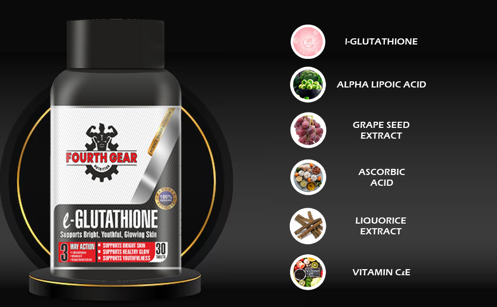 L-Glutathione Tablets 500mg | With Alpha Lipoic Acid, Grape Seed, Liquorice, Niacinamide | Skin Brightening, Antioxidant & Detox Support | 30 Tablets