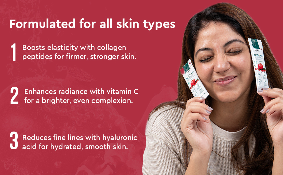 YuRadian 6-In-1 Marine Collagen Powder With Hyaluronic Acid, Vitamin C & E , Lycopene And Peptide | Skin Radiance Collagen Supplement for Women & Men | Youthful Skin Glow, Elasticity & Hydration | No Added Sugar | 15 Servings (150g)