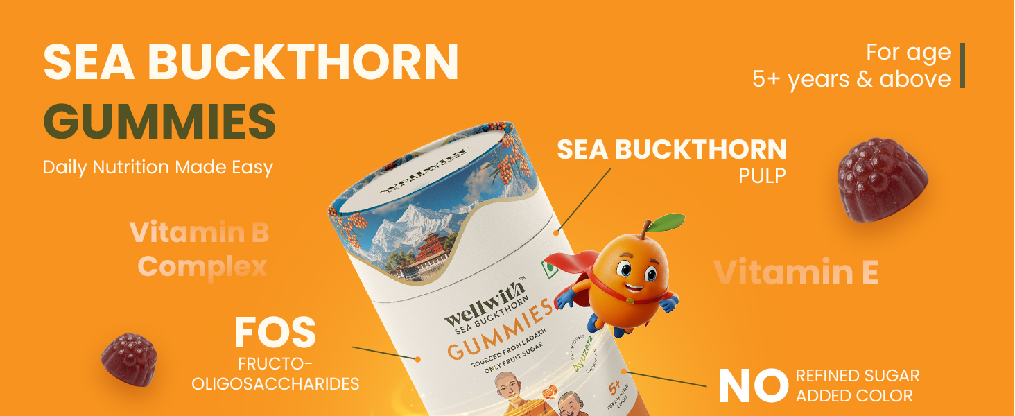 Wellwith Sea buckthorn Gummies for kids and adults, Vitamin C Rich, multivitamin supplement, Immunity (60 Gummies,Pack of 2)