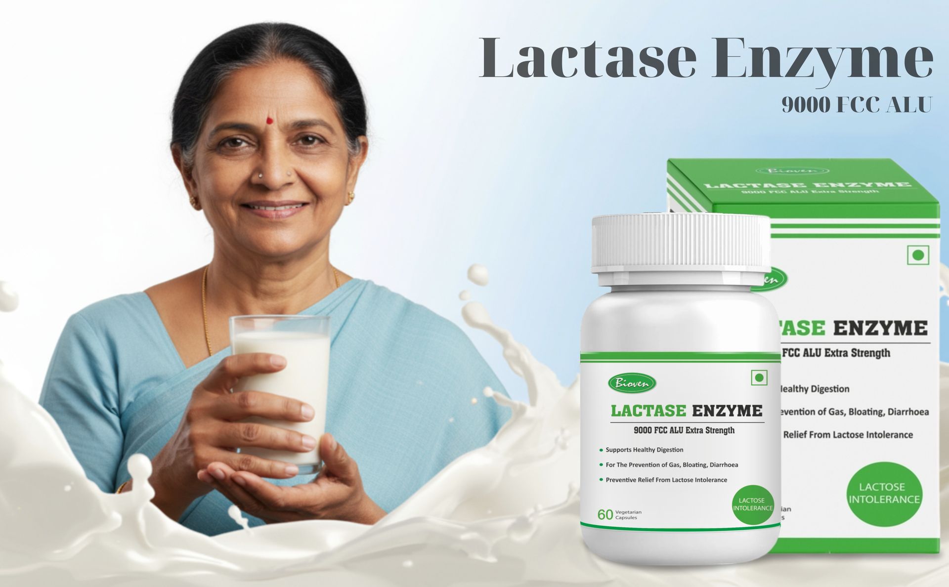 Lactase Enzyme 60 Vegetarian Capsules-9000 FCC ALU | Supports Lactose Digestion | Dairy Relief Supplement | Fast-Acting, Non-GMO, Gluten-Free |