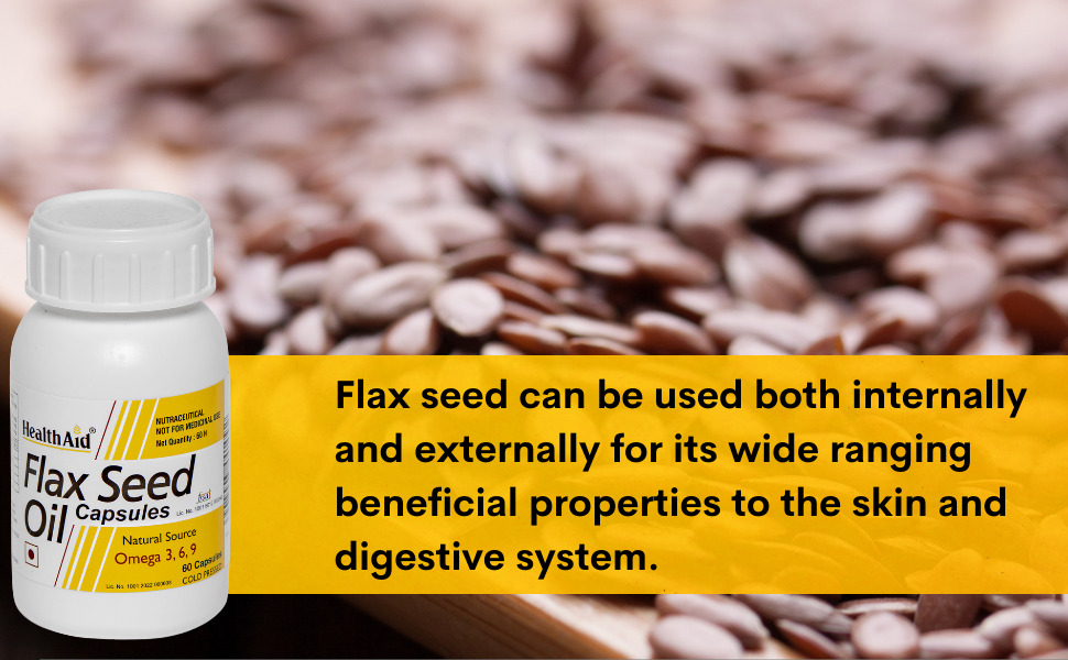 HealthAid Cold Pressed Flaxseed Oil 1000mg | Omega 3-6-9 Supplement for Men & Women | Supports Heart, Skin & Joint Health | 60 Softgel Capsules