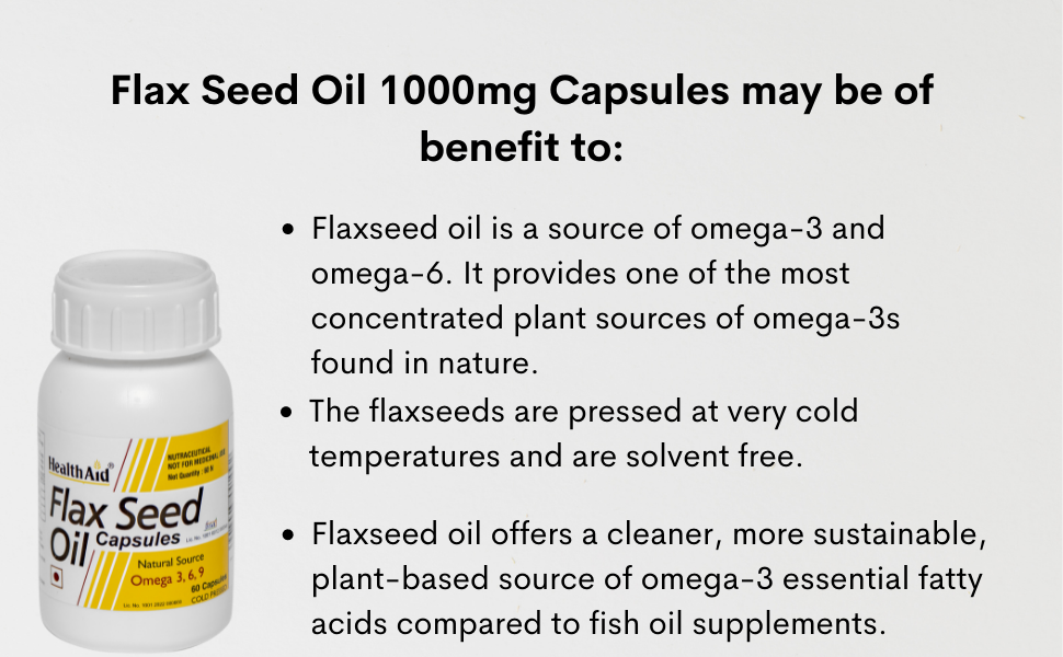 HealthAid Cold Pressed Flaxseed Oil 1000mg | Omega 3-6-9 Supplement for Men & Women | Supports Heart, Skin & Joint Health | 60 Softgel Capsules