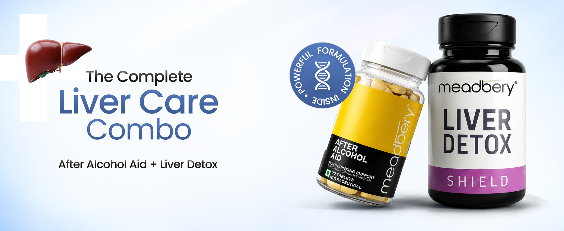 Meadbery After Alcohol Aid & Liver Detox Kit, Fatty Liver Support with Milk Thistle, NAC, DHM, Liver Shield & Liver Protector, & Gluten Free, 30+30 Tablets
