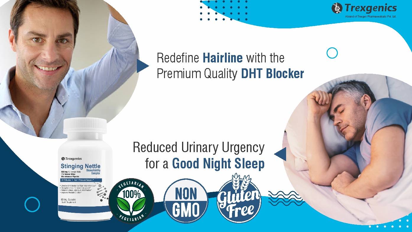 Trexgenics STINGING NETTLE (1% Natural Silica) 500mg with with Bio-enhancer Piperine 5mg DHT Blocker, Hair growth, Prostate Support (60 Veg capsules)