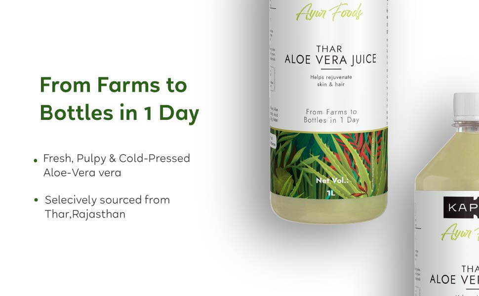 Kapiva Thar Aloe Vera Juice (With Pulp) | Rejuvenates Skin And Hair | Natural Juice Made Within 4 Hours Of Harvesting | No Added Sugar, 1L