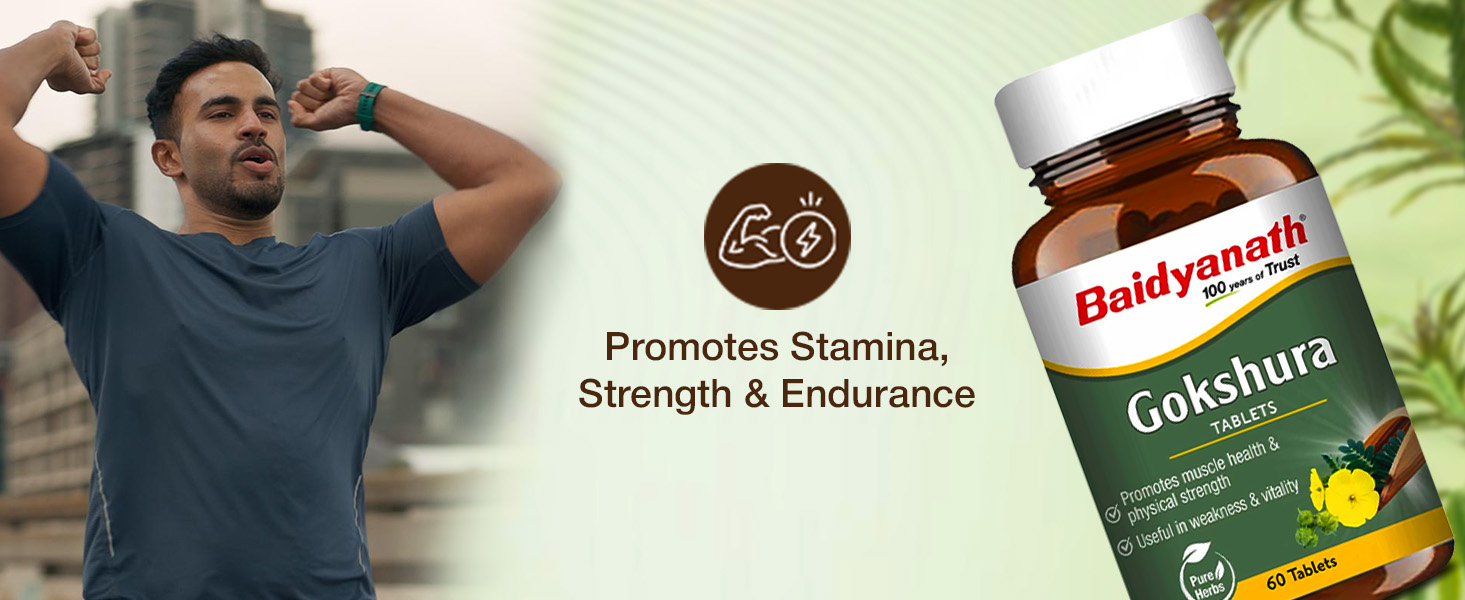 Baidyanath Ayurved Gokshura - 60 Tablets | Supports Strength & Vitality