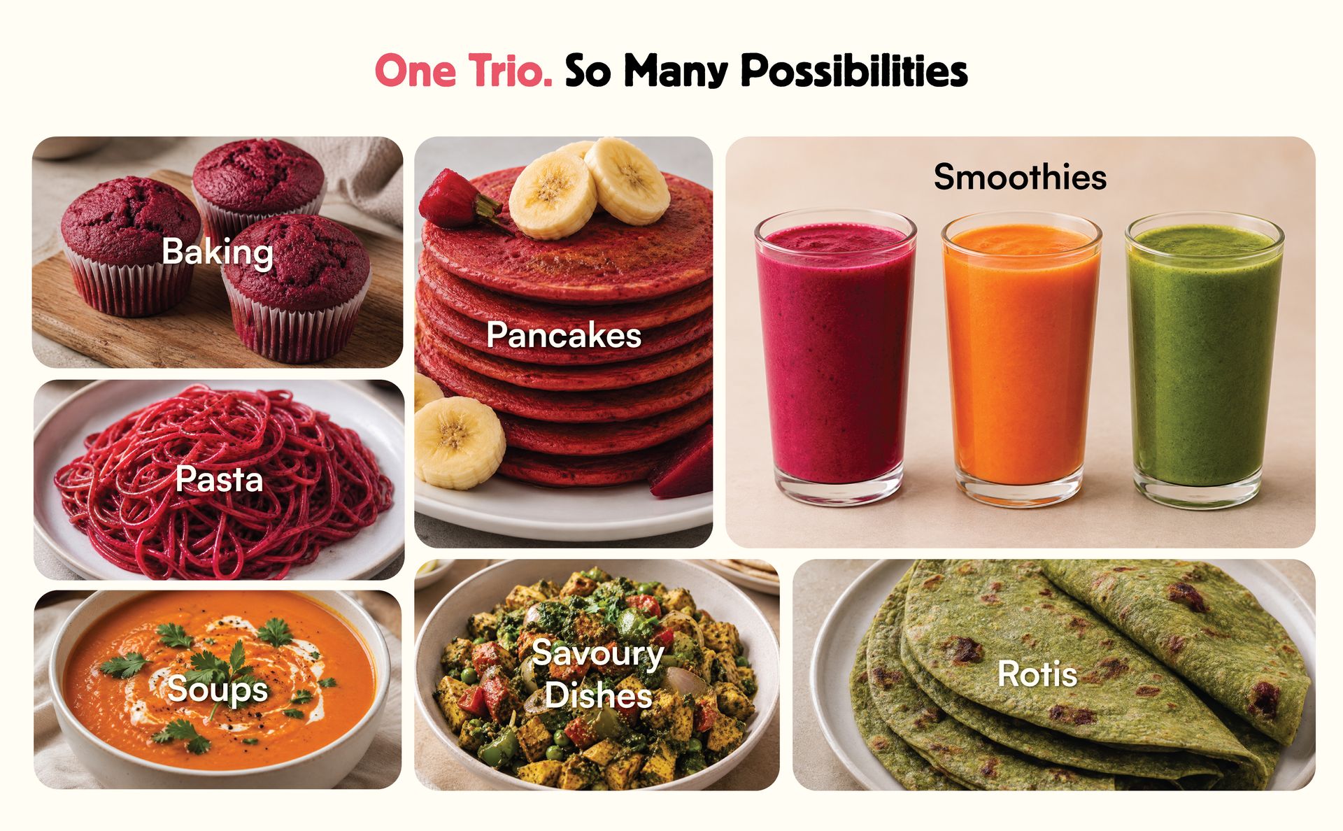 KOH Super Veggie Trio Combo Pack Of 3 - Beetroot, Carrot & Spinach Powder | Pure & Natural Superfoods for Cooking, Smoothies & Skincare | Rich in Vitamins, Protein, Fiber | No Additives