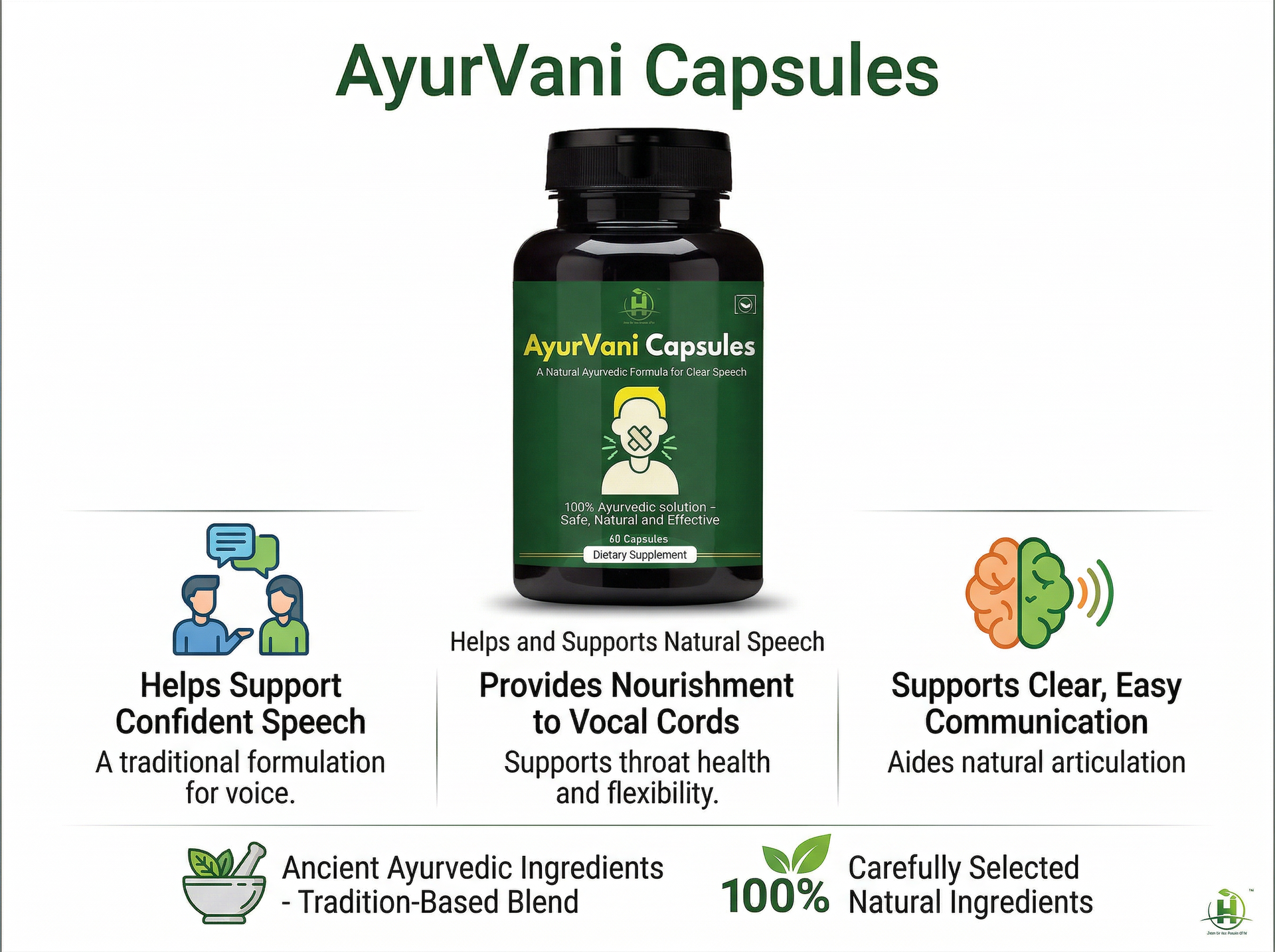 Healthy Nutrition AyurVani Capsules | Ayurvedic Herbal Supplement with Brahmi, Shankhpushpi, Bhringraj & Guduchi | 60 Capsules | Supports Mental Clarity & Overall Wellness